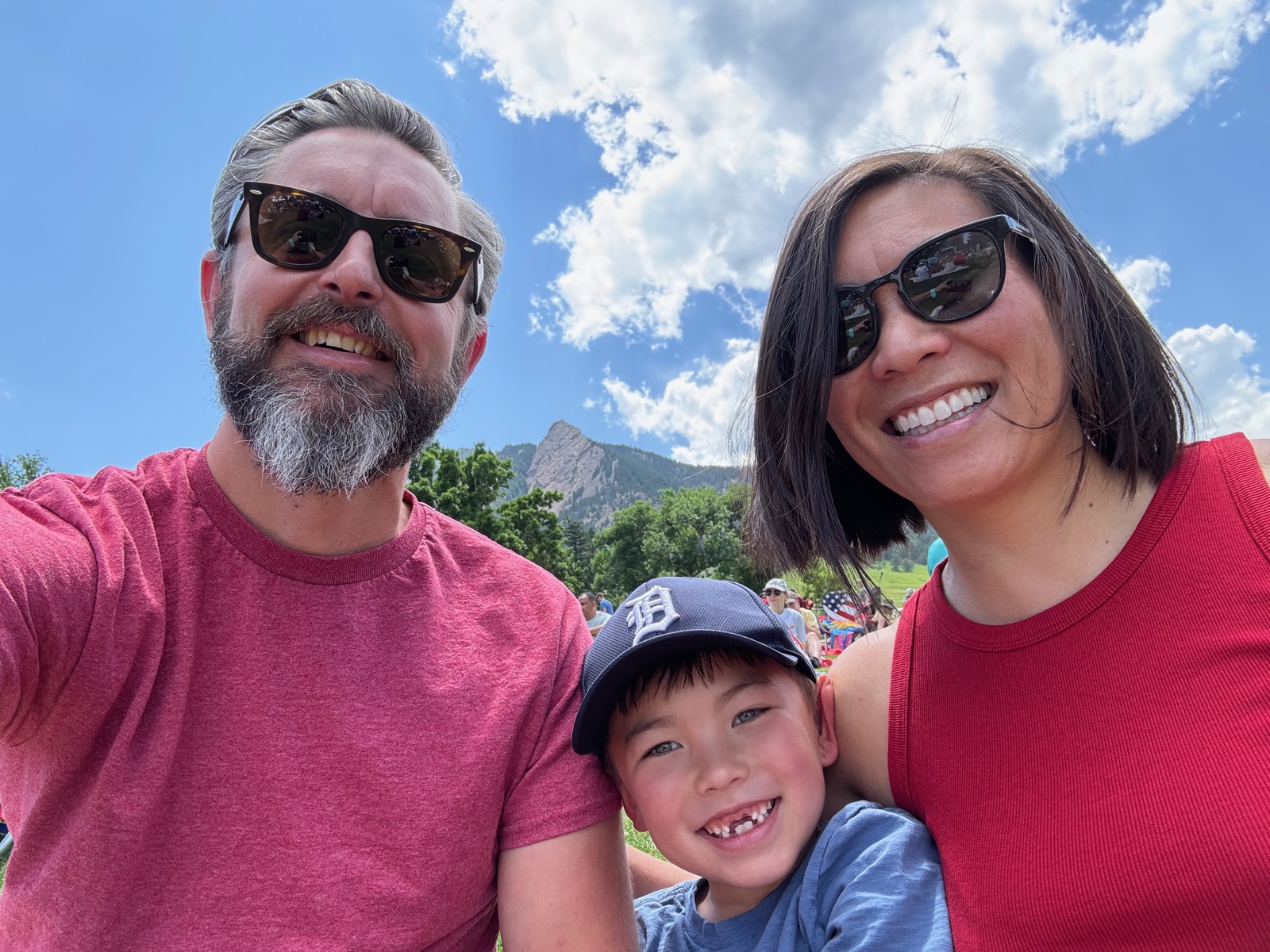 Ryan Jamieson with his wife and son by a fountain